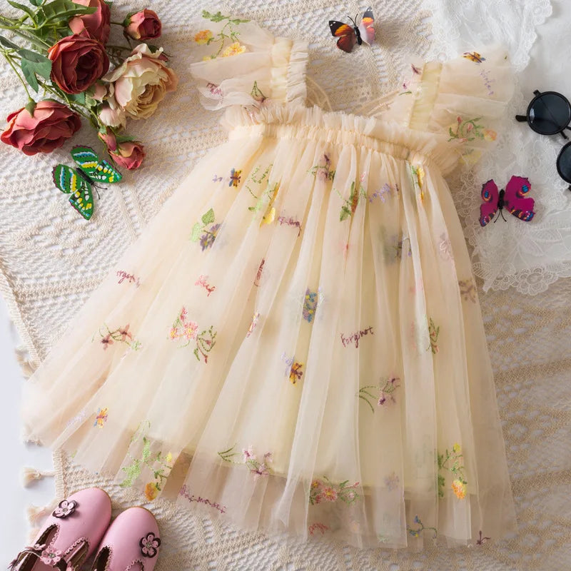 Girls' Dress Summer Floral Mesh Baby Girls Dress Adorable Wedding Flower Girl Dress Baby Girl Clothe