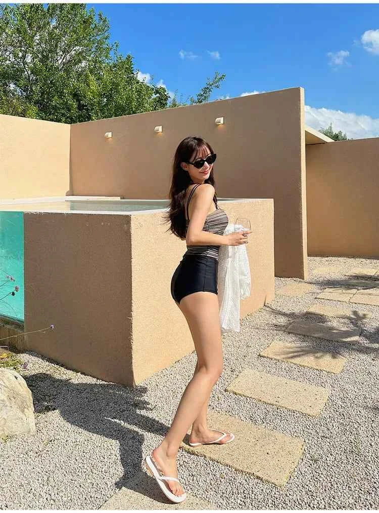 High Waist Two-Piece Swimsuit for Women Slimming Belly Cover up Stylish Korean Design Ideal for Swimming Student Girls