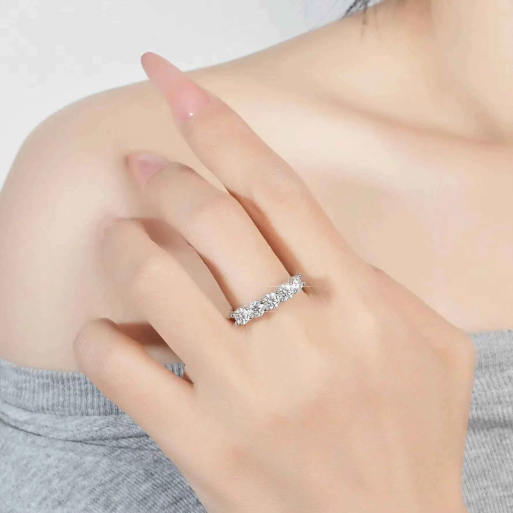 SG White Gold D Color 4mm Moissanite Ring For Women 925 Silver 1.5CT Stone Match Dia Wedding Band Bride S Sterling Sier