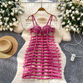 Vintage Hollow Out Elegant Rhinestone Chic Sleeveless Slim Straps Dresses Korean Fashion Evening Party Women Summer Clothing