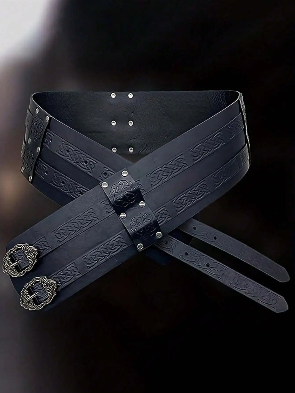 Renaissance Viking Embossed Wide Belt Medieval Faux Leather Armor Belt Medieval Wide Belt for Men PU Leather Costume Accessory