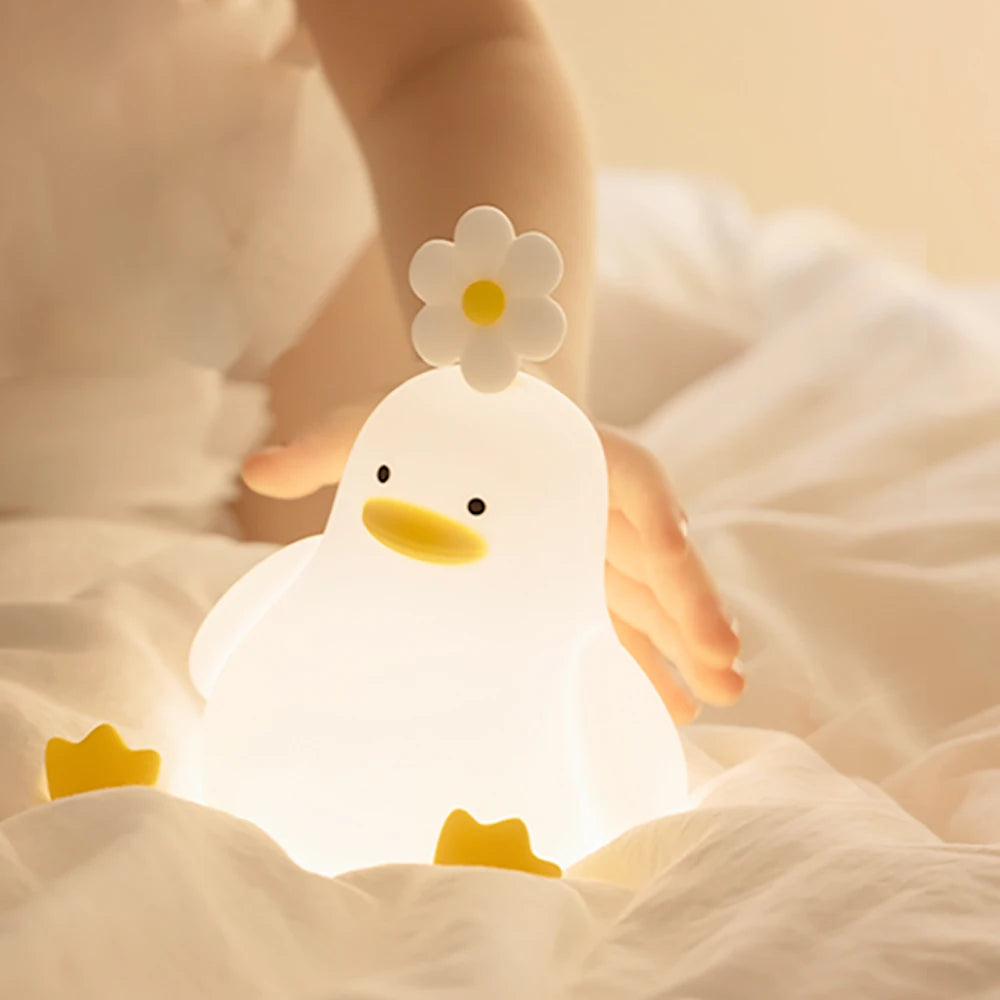 LED Night Light Cute Duck Cartoon Animals Silicone Lamp for Children Kid Touch Sensor Timing USB Rechargeable for Birthday Gifts