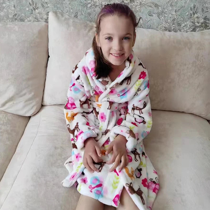 Children Flannel Pajamas Robe Autumn and Winter Kids Sleepwear Children Nightgown Soft Pajamas for Girl Boys Bathrobe 4-16 Years
