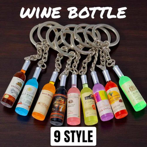 9 Style Wine Bottle Keychain Miniature Alcohol Keyring Cute Novelty Bag Charm Wine Lovers Gift Adult Party Favors Small Pendant