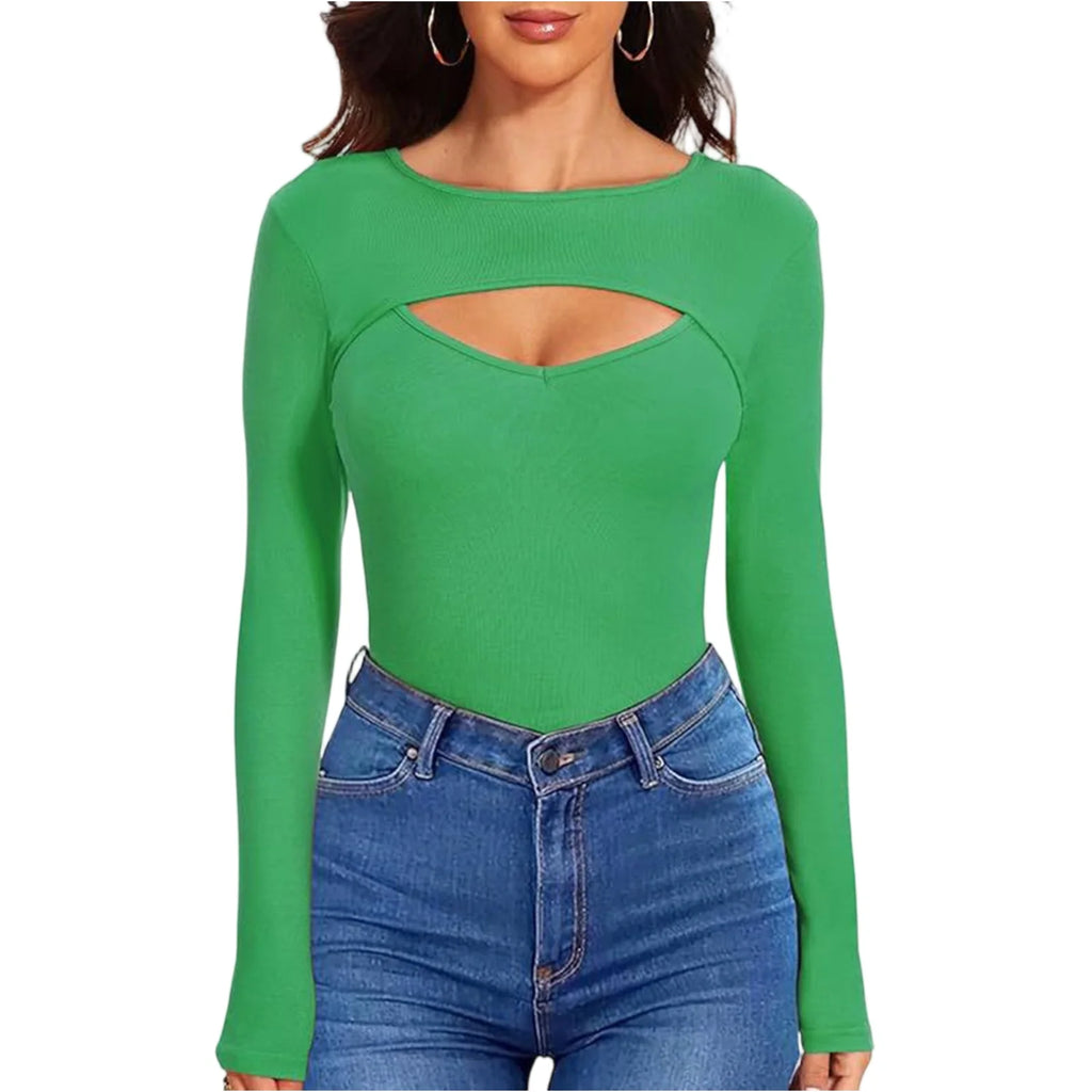 Spring Autumn Women's Long Sleeve T-Shirt Fashion Casual Front Hollow Slim Sexy Top Female Slim Bottoming Shirt Pullover