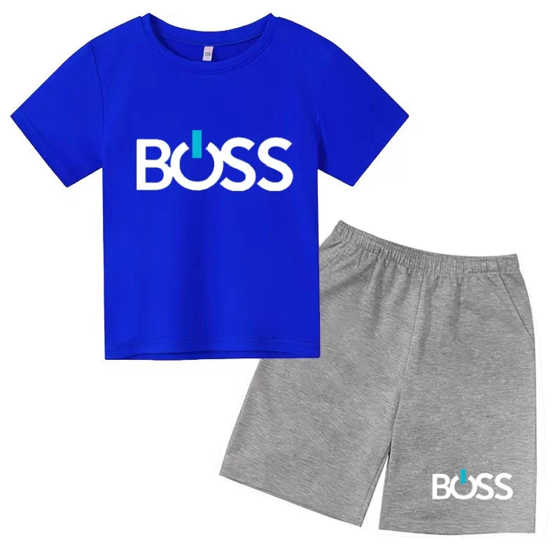 Kids Summer Sportswear 3-12 Years New Letter Fashion T-shirt Coat Boys Girls Toddler Short-sleeved+Shorts Casual Cool Sports Set