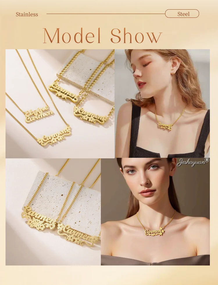 Jeshayuan Custom Bling Name Necklace Personalized Necklace Women Name Necklace Baby Name Necklace Nameplate Jewelry Gift