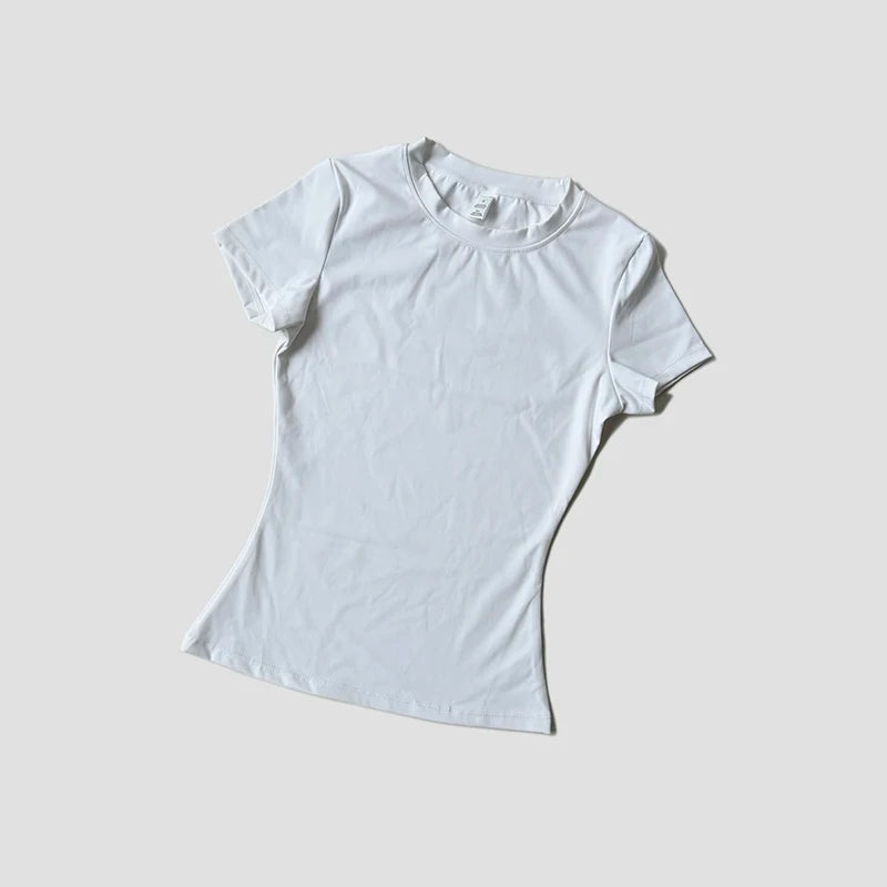 Women Solid Color Dry Fit Short Sleeve Crew Neck Athletic T-Shirt Fashion Casual Tee Suitable For Daily Running Workout Gym Top