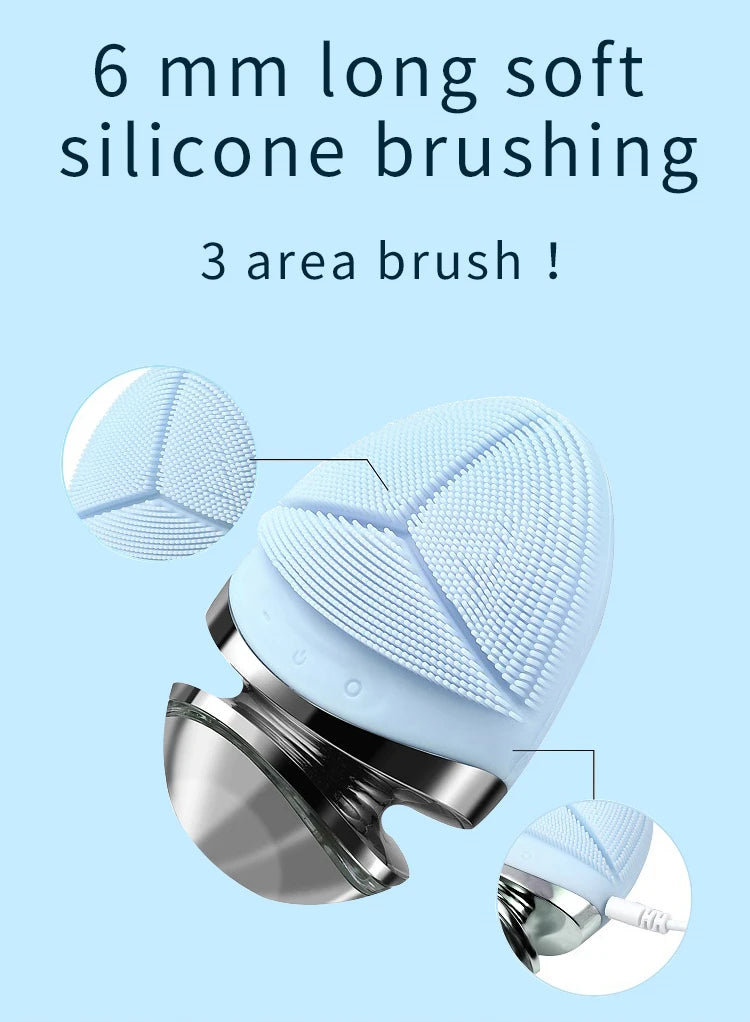 2 in 1 Electric silicone EMS LED 3 Modes Facial Cleansing Brush Introducer Beauty Device Ultrasonic Face Cleaning Massage Tool