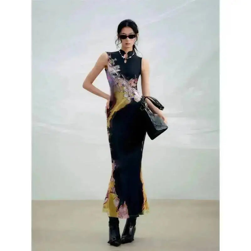 Gradient Unique Design Exquisite Beautiful Print Dress for Women Summer New Long Dress