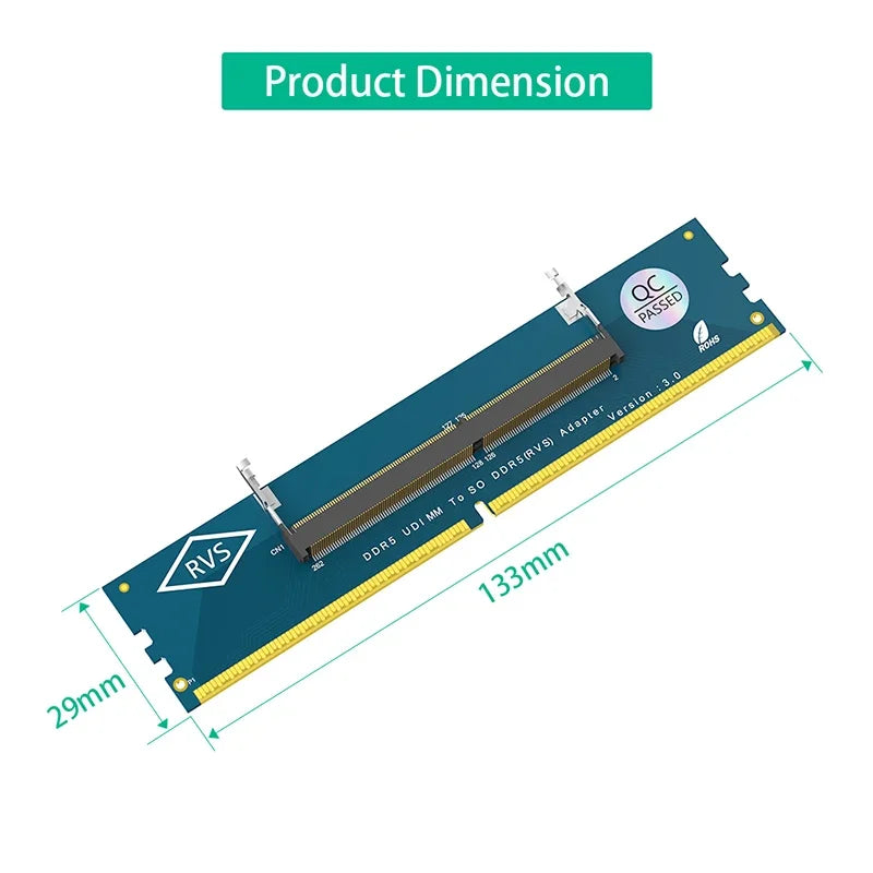 Memory Tester Converter SO DDR5 to DDR5 U-DIMM Laptop DDR5 Memory SO-DIMM to PC Desktop DIMM Riser Card Expansion Adapter for PC