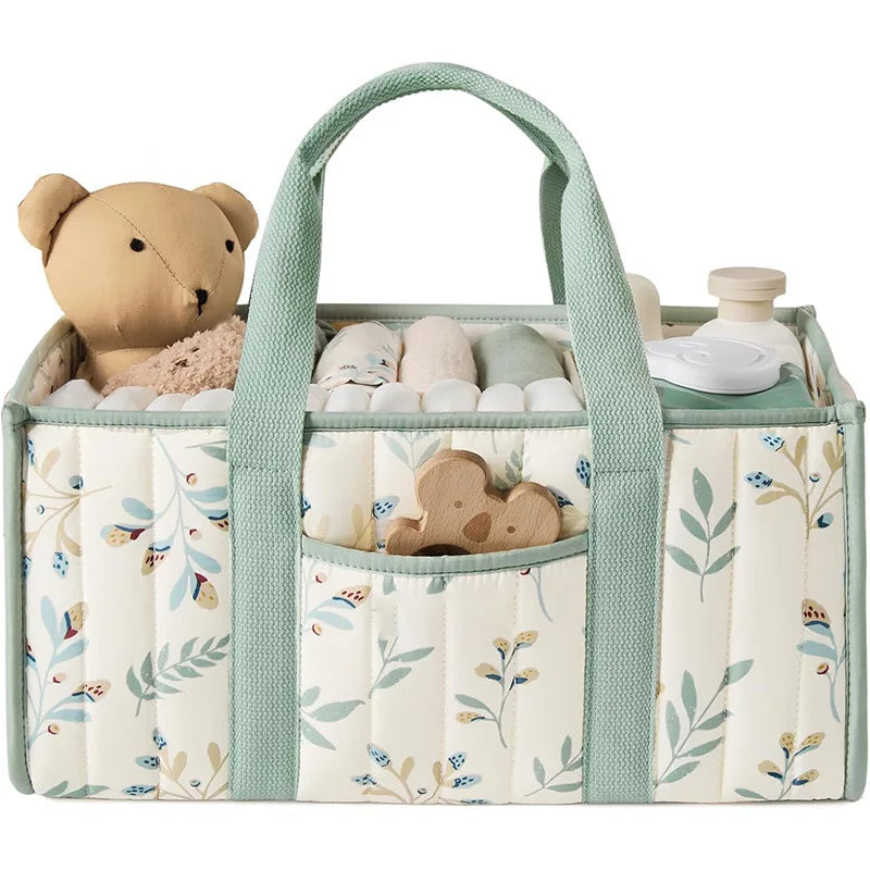 Diaper Caddy Organizer, Stylish Nursery Storage Basket, Gift for Baby Shower, Newborn Essentials, Floral Beige