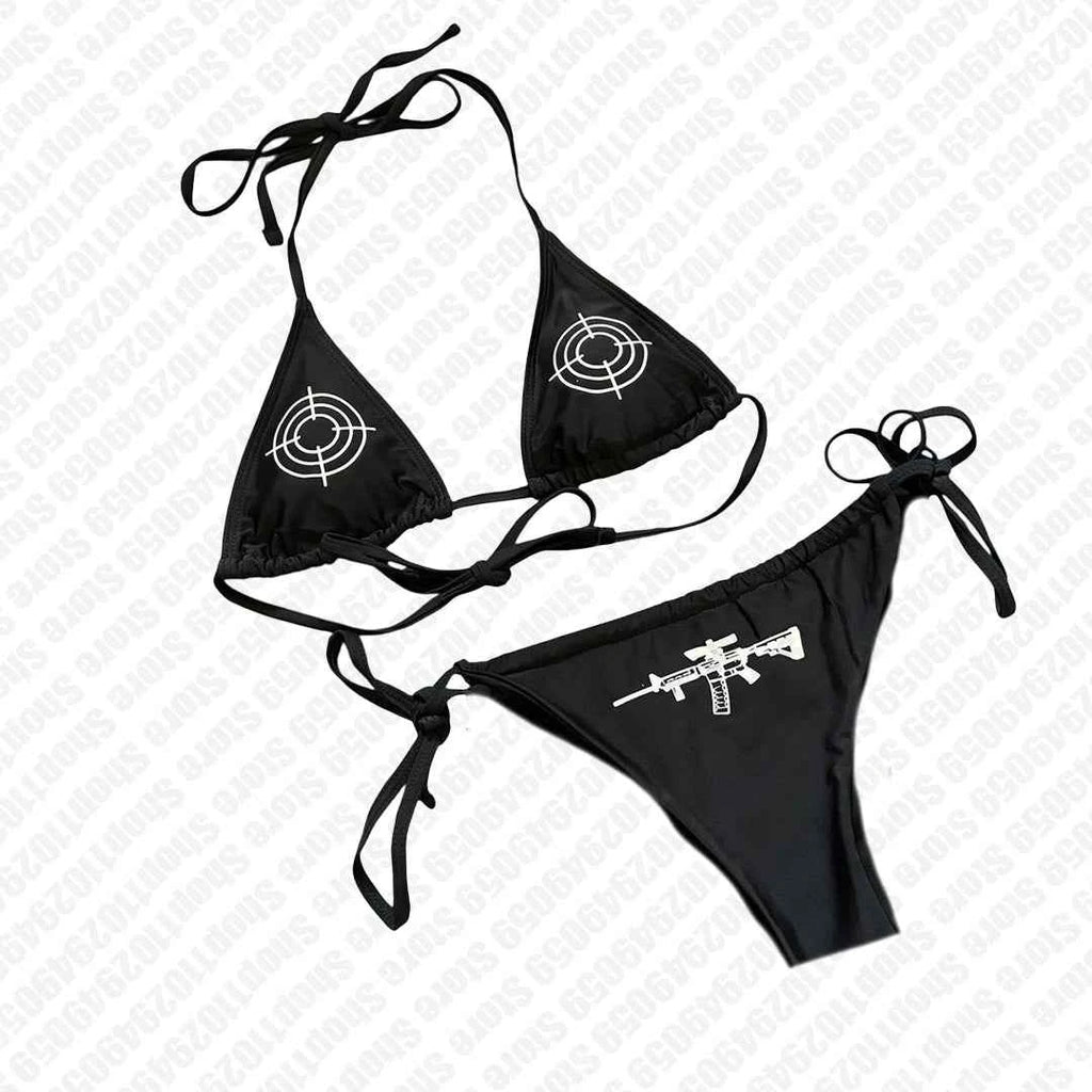 2000s Y2k Style Letter Print Bikini Punk Gothic Fashion Women Swimwear Set Sexy Thong Swimsuit Two Pieces Bathing Suit Emo Girls