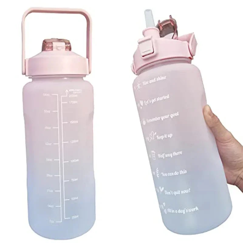 2 Liter Water Bottle with Straw Female Girls Large Portable Travel Bottles Sports Fitness Cup Summer Cold Water with Time Scale