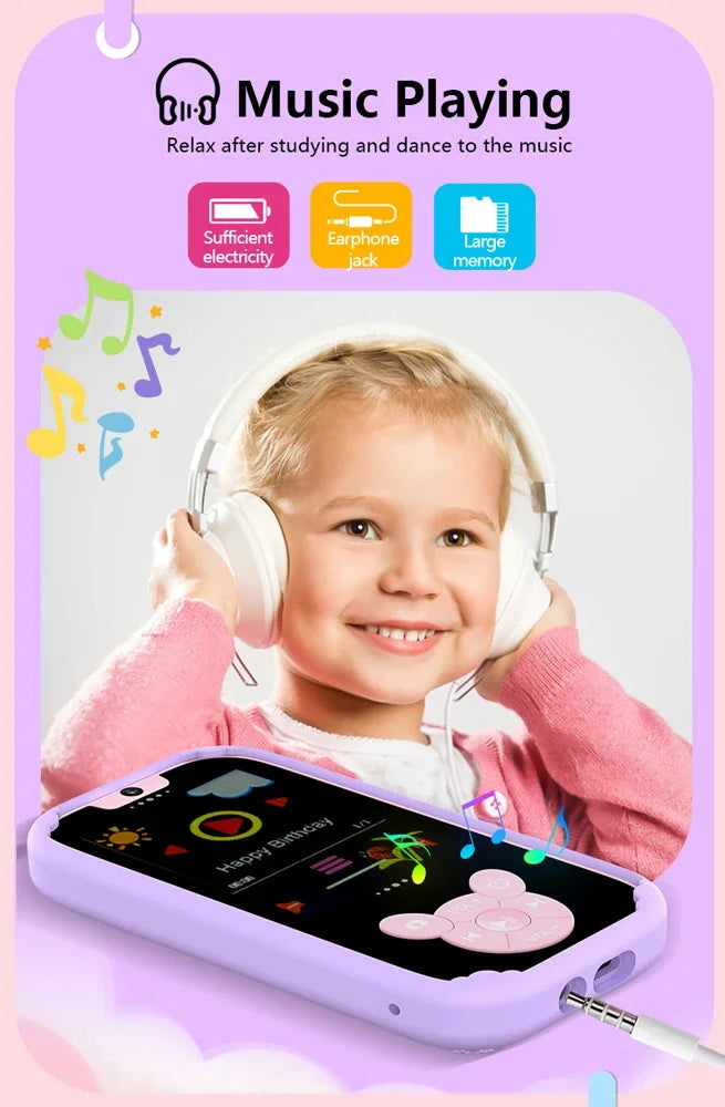 Interesting Kids Smart Learning Phone,8GB Memory Game Gift Educational Toy with Dual Camera &Music Player for Ages 3-12 Birthday