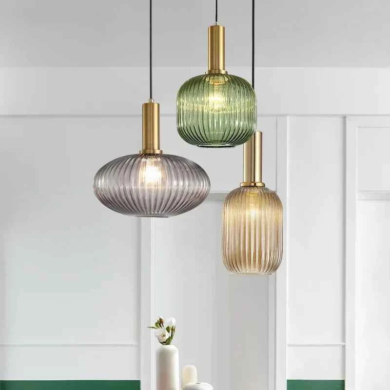 Striped Nordic Vintage Colorful Glass Chandelier For Dining Room Kitchen Island Pendant Light Bedroom Bedside Hanging Lamp