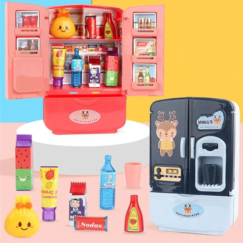Kids Toy Fridge Mini Double Door Refrigerator Baby Toys Furniture Simulation Pretend Play Kitchen Toys Accessories Role Play