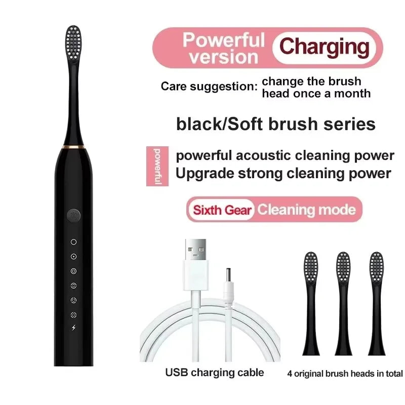 Electric Toothbrush Soft Bristles 6 Speed Automatic for Adults & Kids  Universal Smart Charging  All Ages Compatible