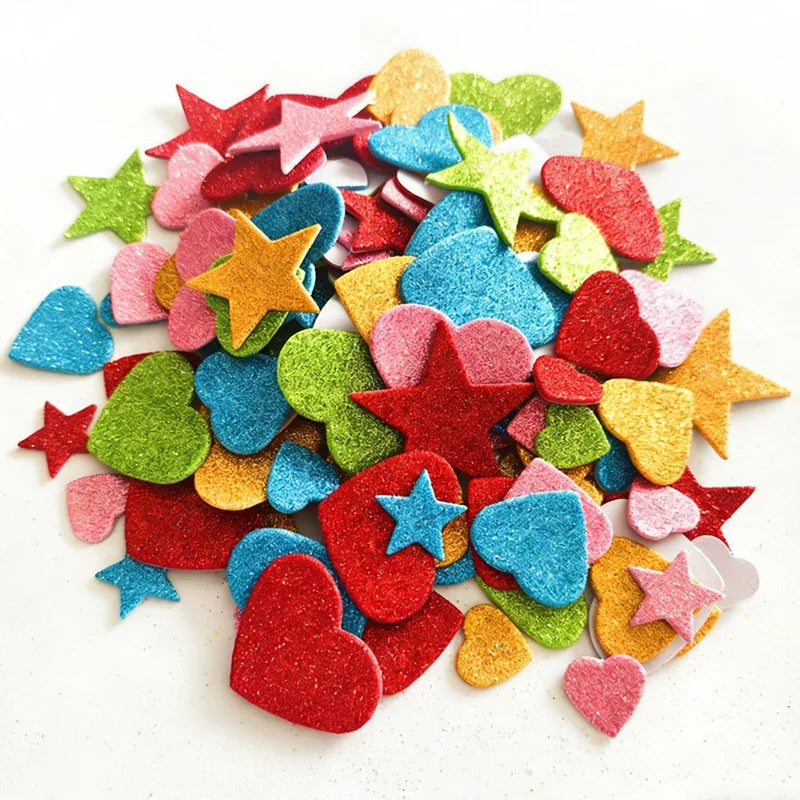 100PCS Glitter Foam Stickers Assorted Shapes Self-Adhesive Craft Stickers for Kids DIY Scrapbooking Card Making Classroom Decor