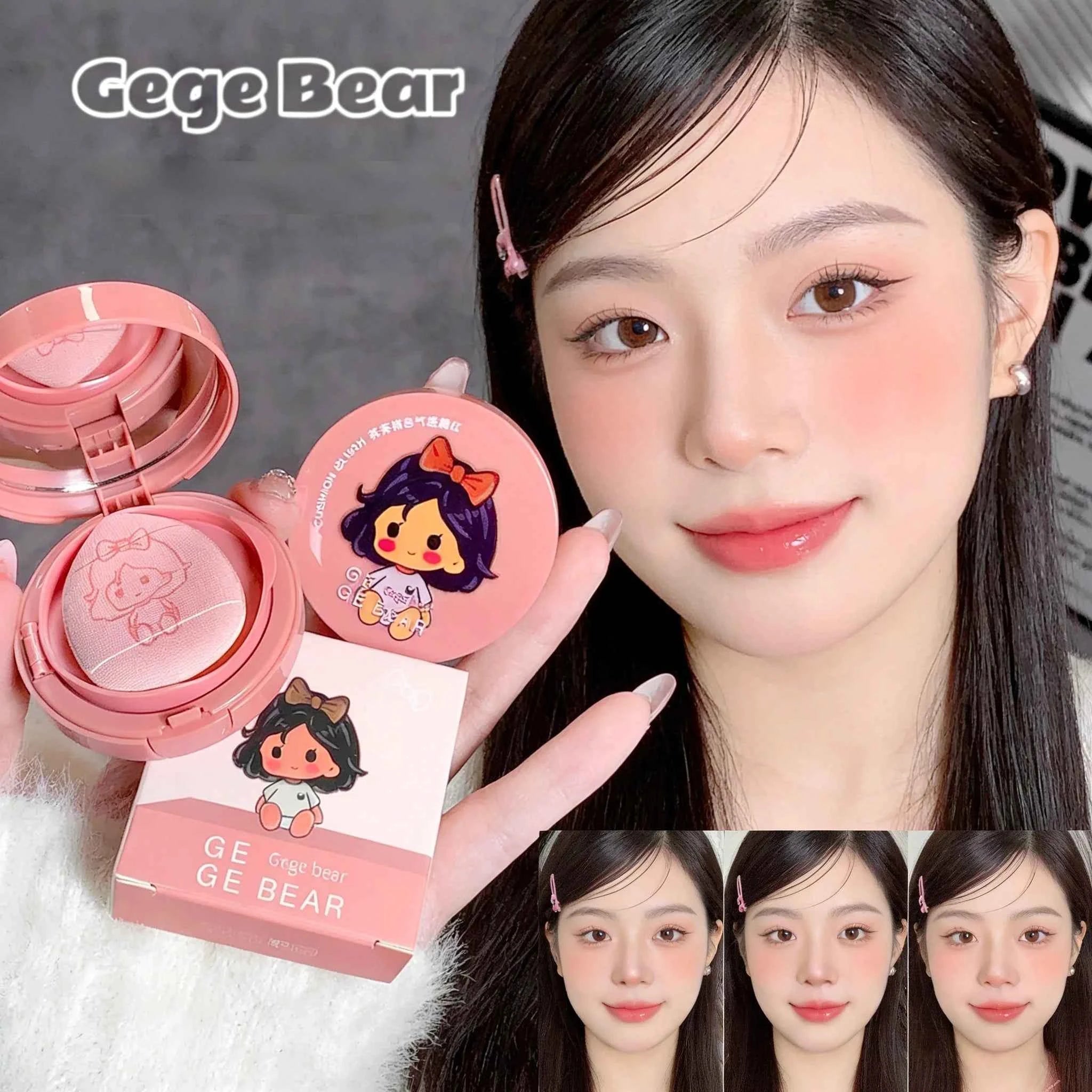 Cushion Blush Blendable Shade with Powder Puff Whitening without Sticking Long Lasting Gege Bear Makeup Blusher