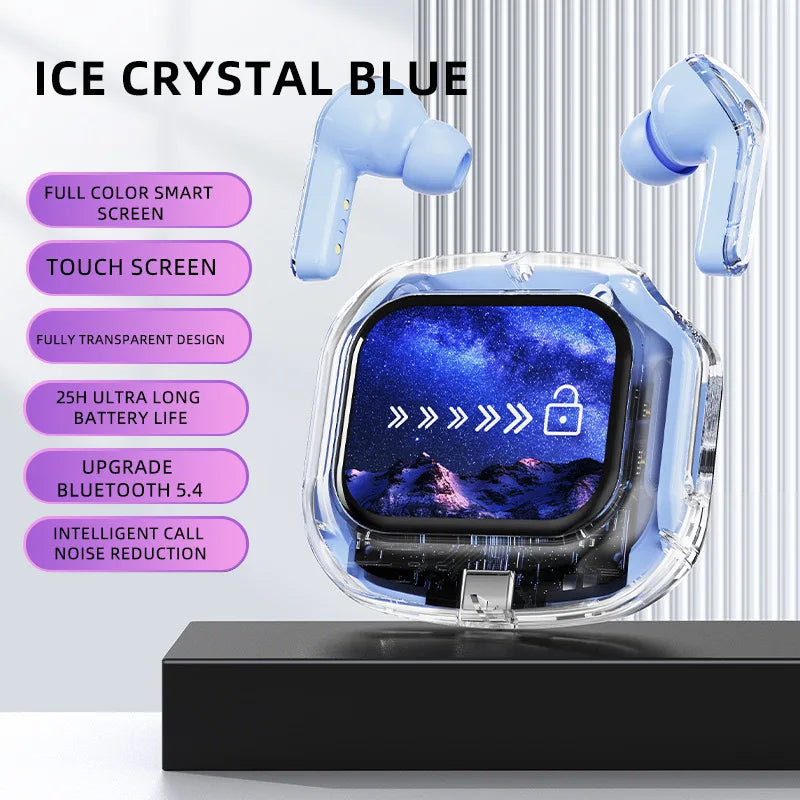 blue Color TWS Bluetooth Earbuds With LCD Screen And Noise Cancellation
