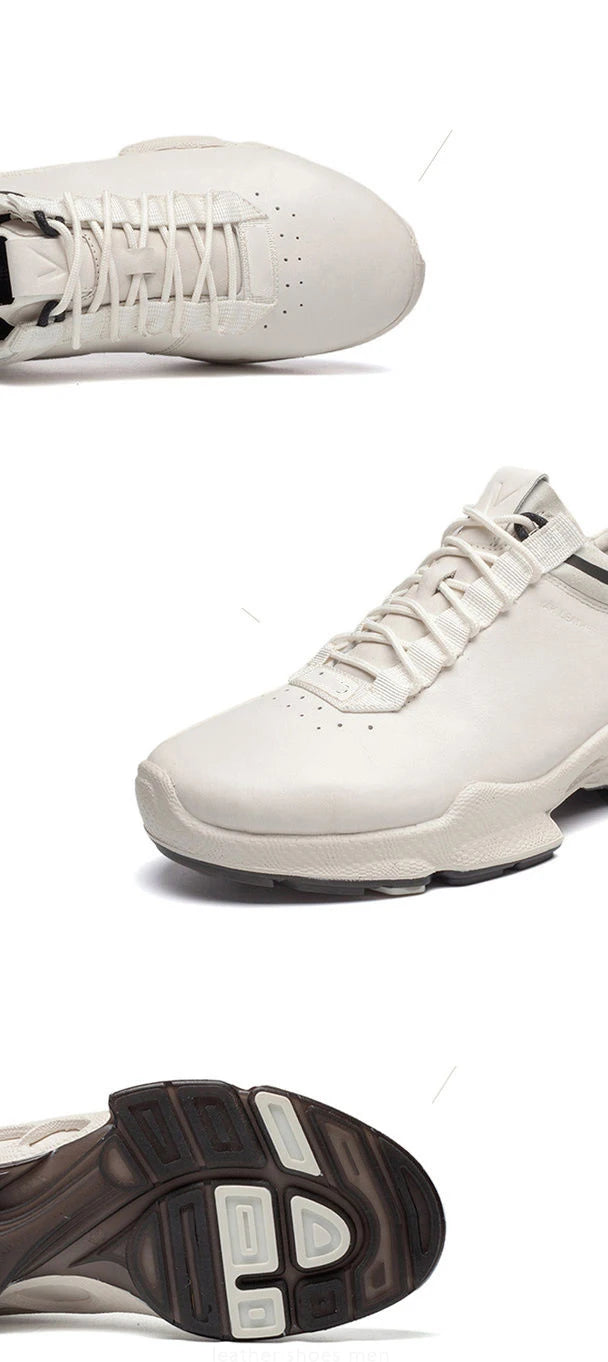 Natural Genuine Leather Shoes Men Athletic City Walk Casual Luxury Brand Cowhide Sneaker Stylish Business Office Training White