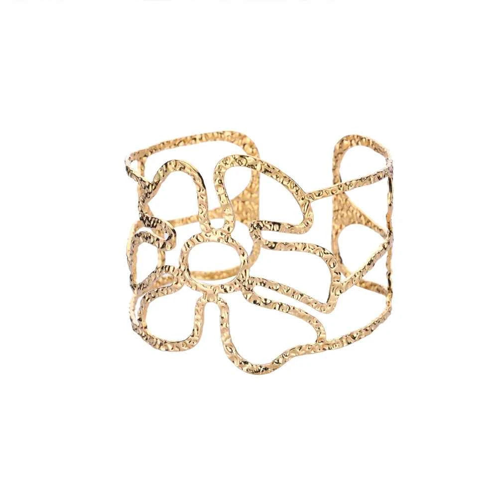 Vintage Flower Bangles For Women Gold Color Stainless Steel Flower Bangles Bracelets Femme Jewelry Party Gift pulseras
