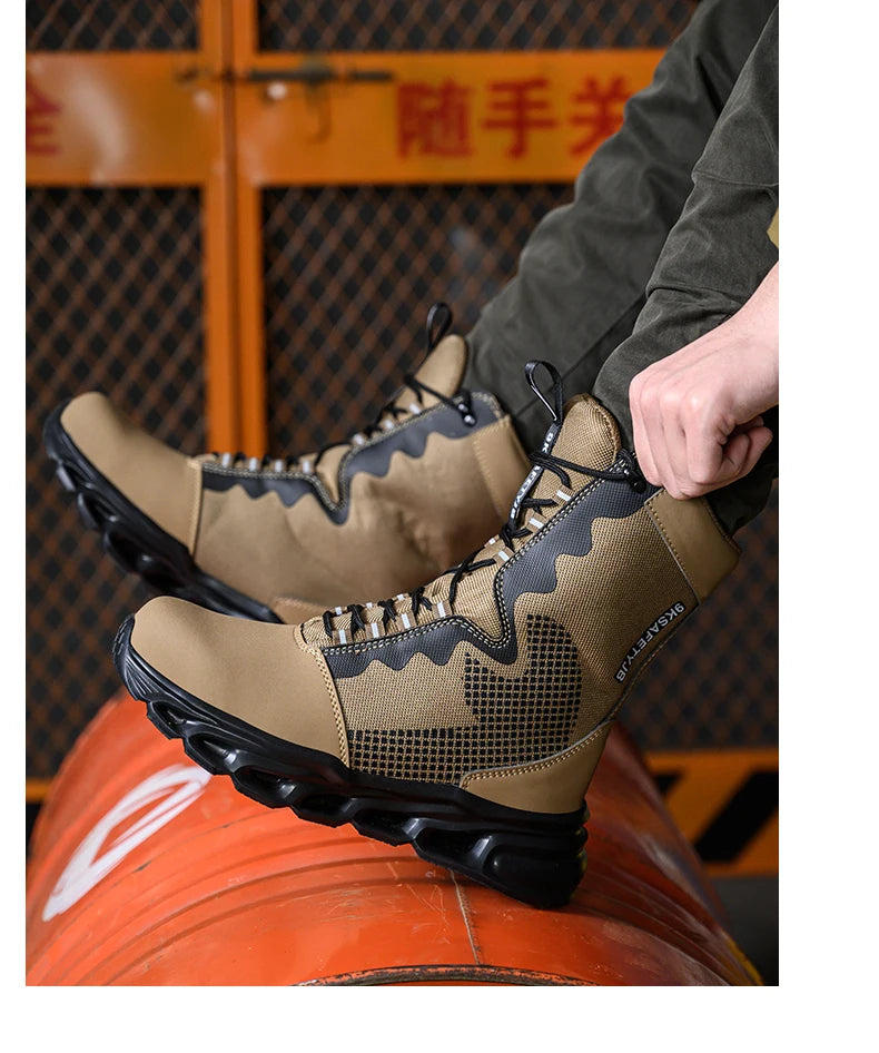 Fashion Work Boots Men Protective Shoes Safety Boots Steel Toe Shoes Outdoor Hiking Boots Light Tactical Boots Puncture-Proof