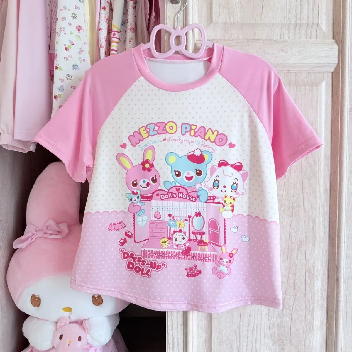 Cute Cartoon Short Sleeve T-Shirt for Girls Sweet Style Print Design Japanese Anime Fun Soft Material Straight Cut Fit