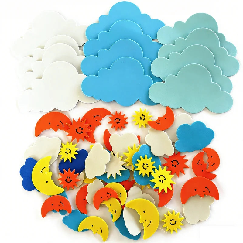 100PCS Glitter Foam Stickers Assorted Shapes Self-Adhesive Craft Stickers for Kids DIY Scrapbooking Card Making Classroom Decor