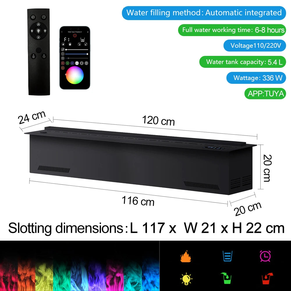 Water Electric Fireplace 3D Mist Fireplace Embedded Realistic Mist Flame Remote Control APP Interior Decoration Steam Fireplace