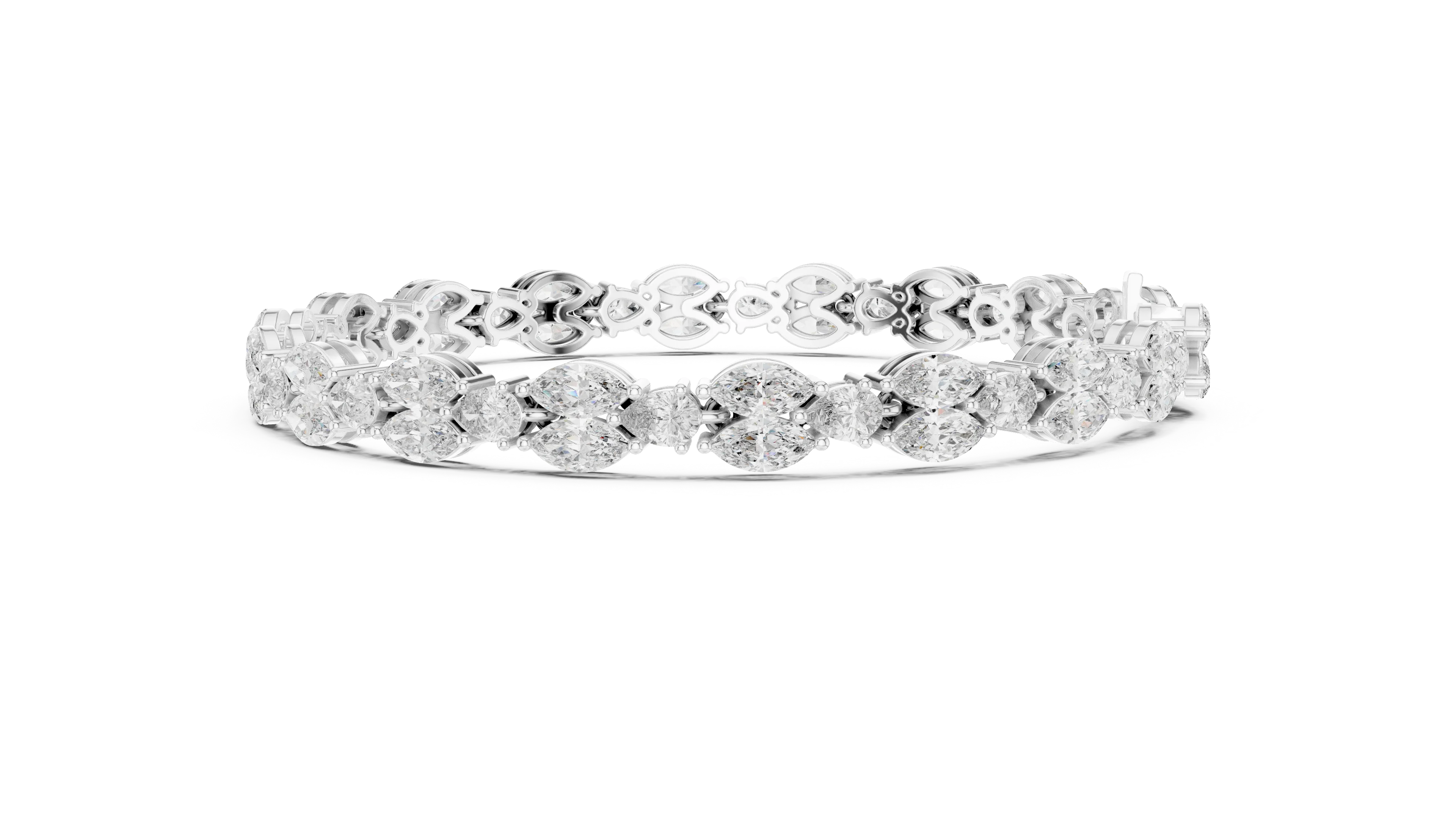 18Kt White Gold Pear Marquise Diamond Bracelet 54 Stones 9.029Ct High Jewelry Luxury Designer Statement Bridal Party Wear Luxe