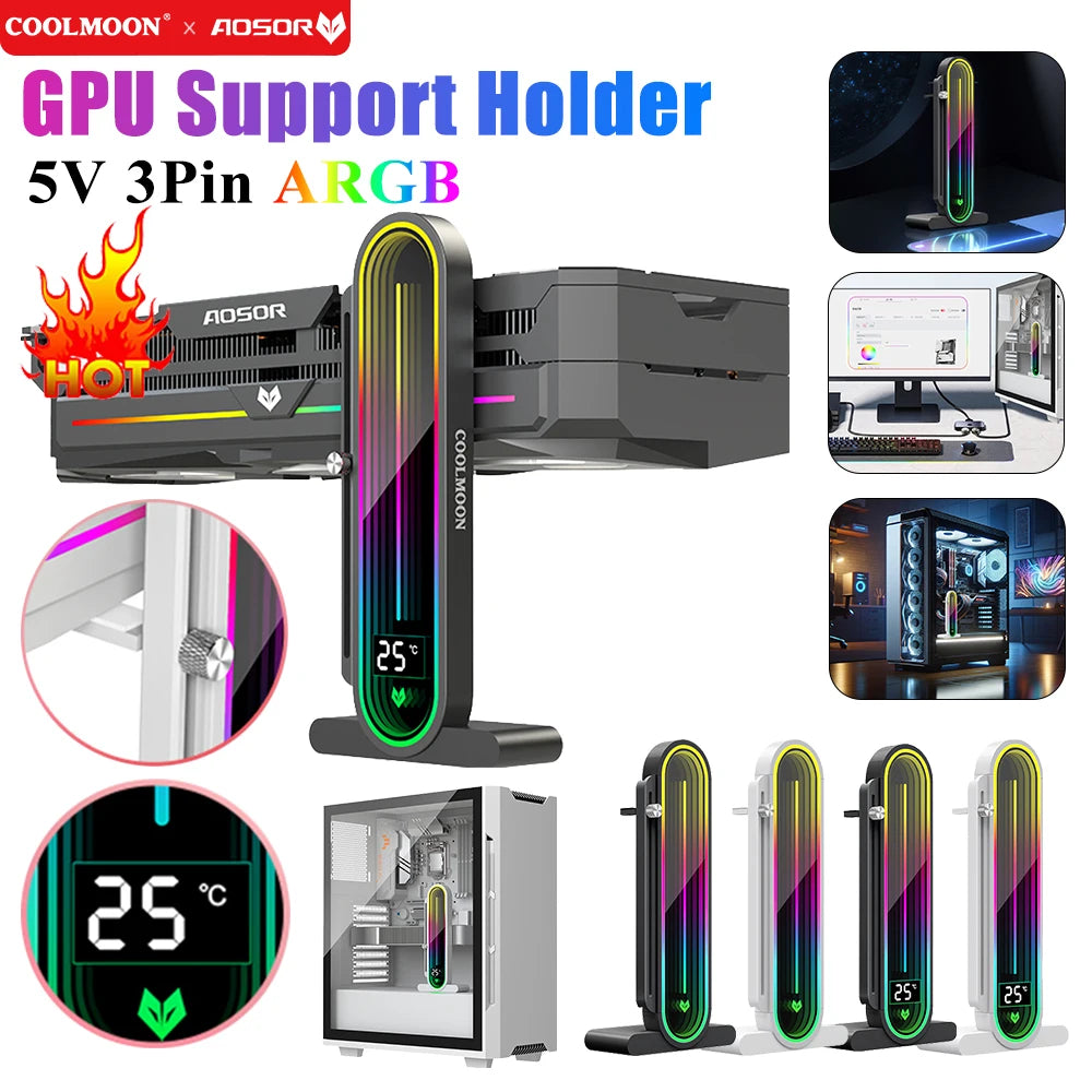 Graphics Card GPU Brace 5V 3Pin ARGB Adjustable Video Card Bracket Stand GPU Support Bracket GPU Water Cooling Kit Support Stand