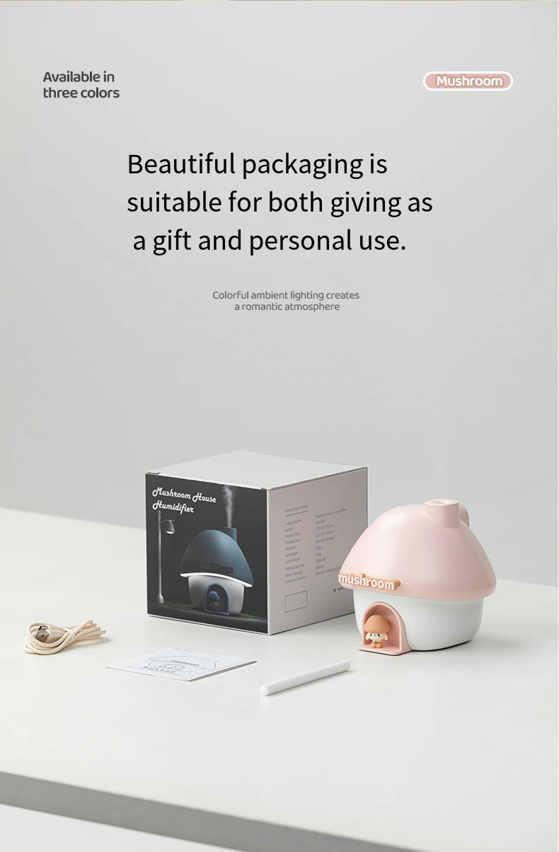 Cartoon Air Humidifier 300ml Mini Essential Oil Aroma Diffusers Colorful Lighting Cute Mushroom House Home Ultrasonic Humidifier