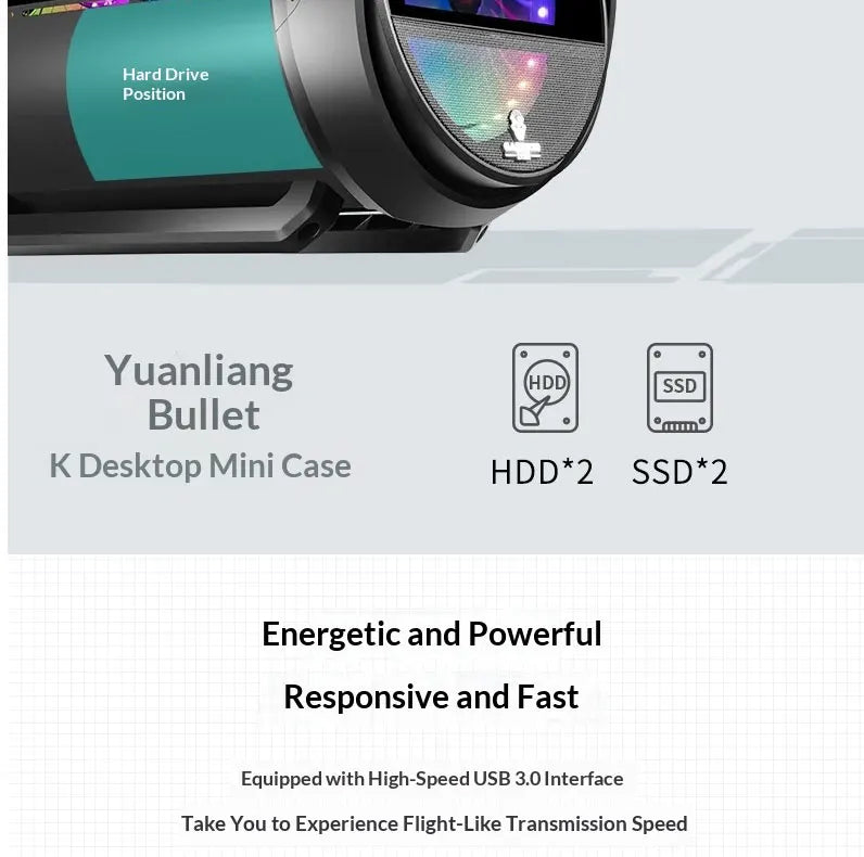 WJCOOLMAN Yuanqidan Mini Computer Case - Circular Side-Exposed Desktop Computer Case Compatible with 240 Water Cooling