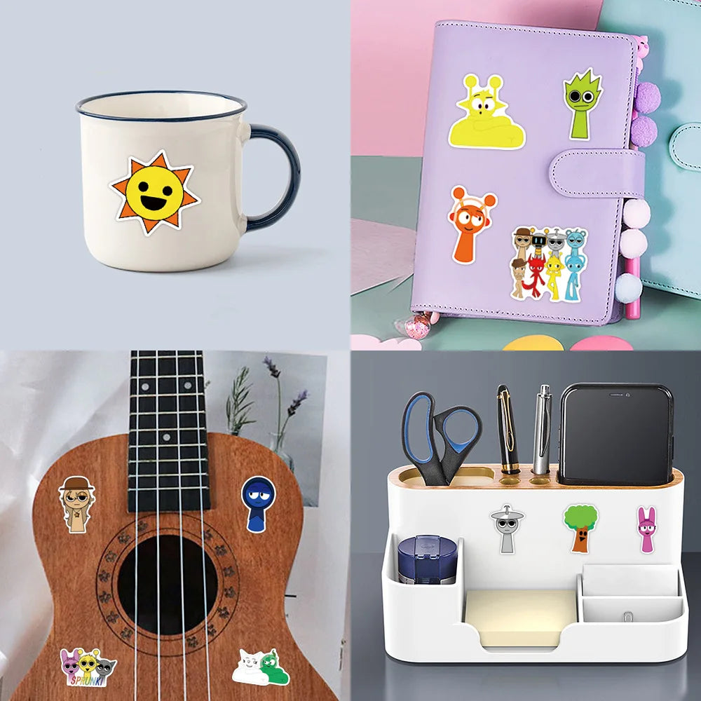 55pcs Funny Game Cartoon Incredibox Sprunki Stickers for Decorative Stationery Handbook Luggage Water Cup Laptop Sticker