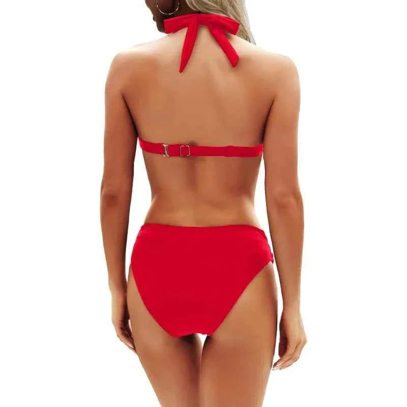 Women 2 Piece Bathing Suit Bikini Push Up Vintage Sexy Split Halter Swimsuit High Waist Bikini Vacation Pool Party Swimwear 2025