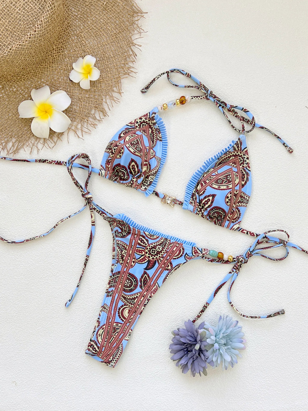 2026 Fashionable Boho Chic Bikini Set with Unique Paisley Design Perfect for Beach Wear and Pool Parties Summer Getaways
