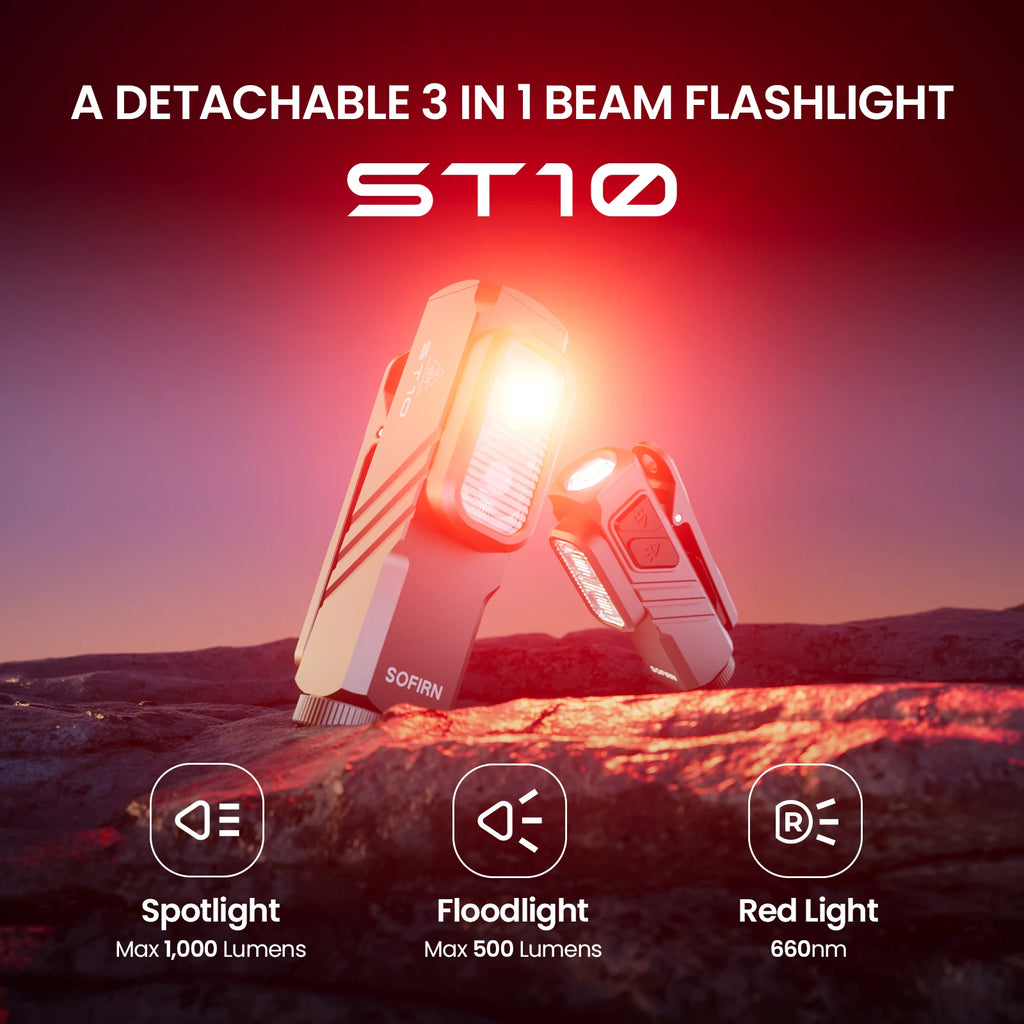 SOFIRN ST10 1000lm Mini Clamp Flashlight 144m 7000K LED Light 14500 USB C Rechargeable White&Red Lamp IPX6 with Magnetic Tailcap