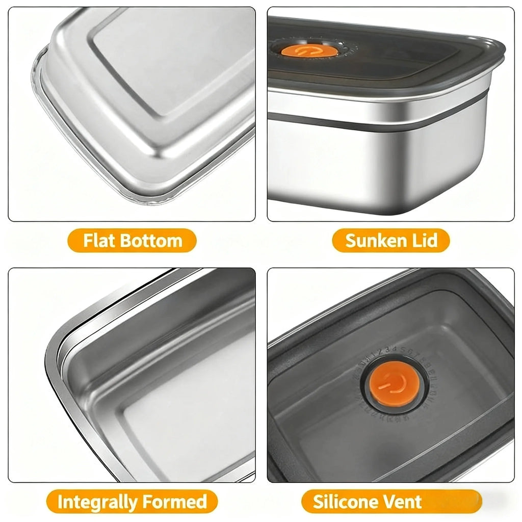 Stainless Steel Camping Lunch Box Sealed Leak-proof Bento Box Microwave Suitable Large Capacity Refrigerator Freezer Storage Box