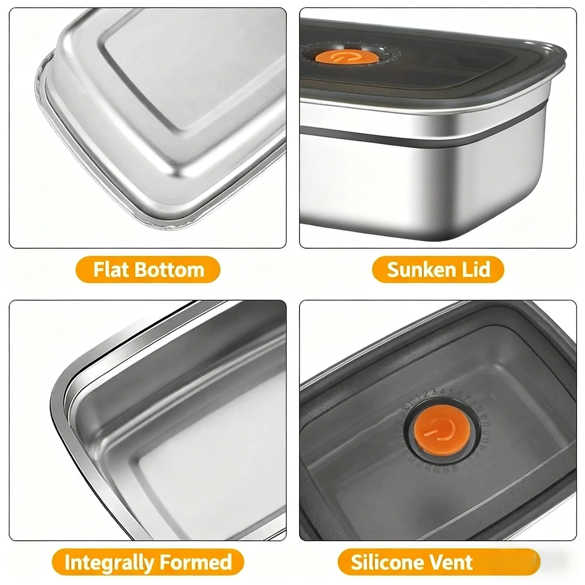 Stainless Steel Camping Lunch Box Sealed Leak-proof Bento Box Microwave Suitable Large Capacity Refrigerator Freezer Storage Box