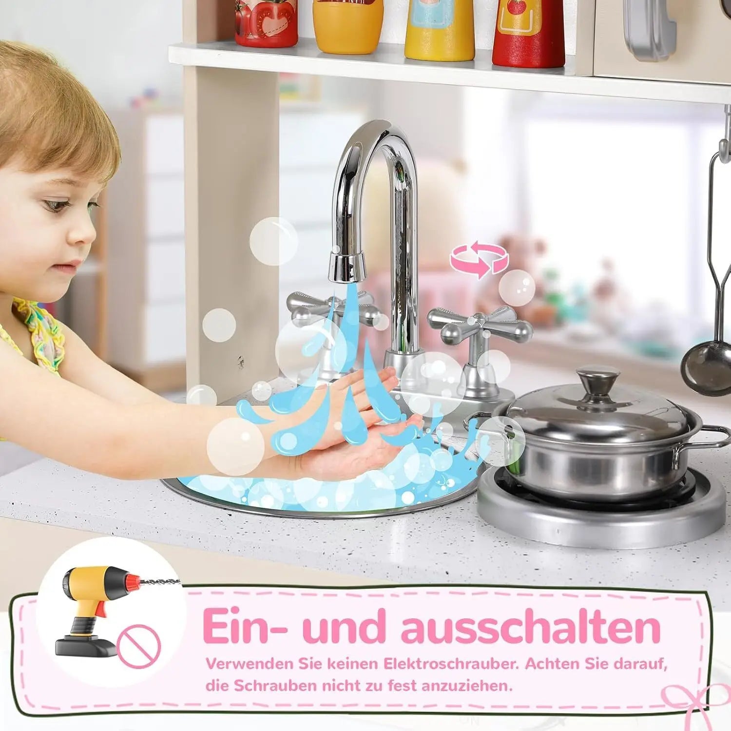 Wooden Play Kitchen Set Pretend Play Kitchen with Lights and Sounds for Kids Ages 3+, Includes Stove Oven Microwave Coffee Maker