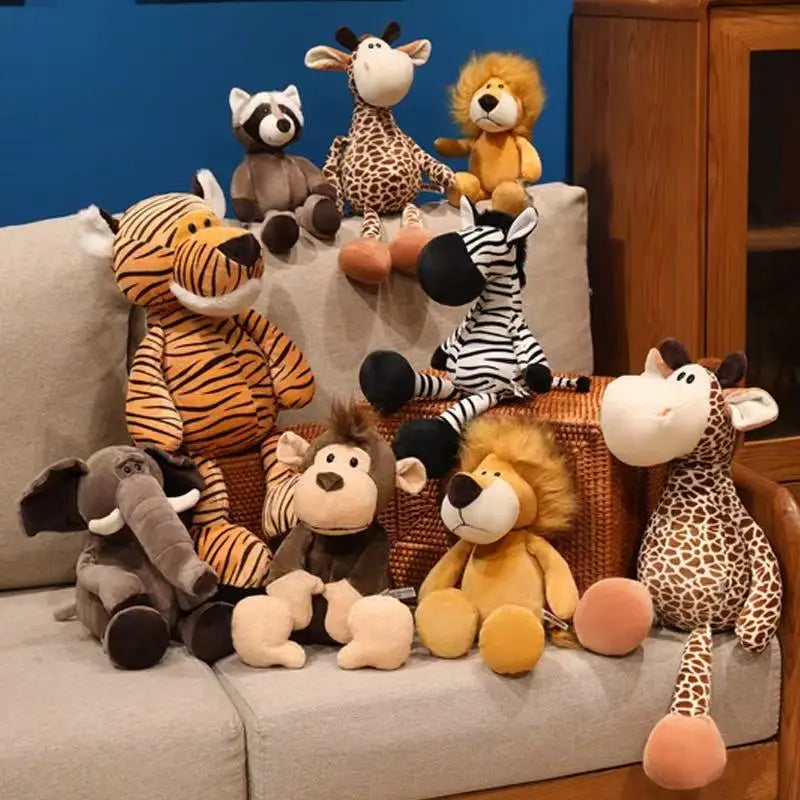 25CM Kawaii Jungle Animal Plush Toys Forest Animal Plush Dog Zebra Elephant Lion Fox Giraffe Children's Toys Doll Birthday Gift