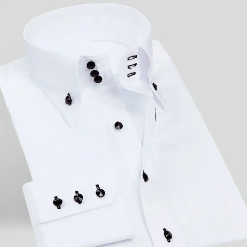 Men's Dress Shirts with New Stretch and Anti-Wrinkle Technology, Long Sleeve Business Blouse for Slim Fit Camisa Social