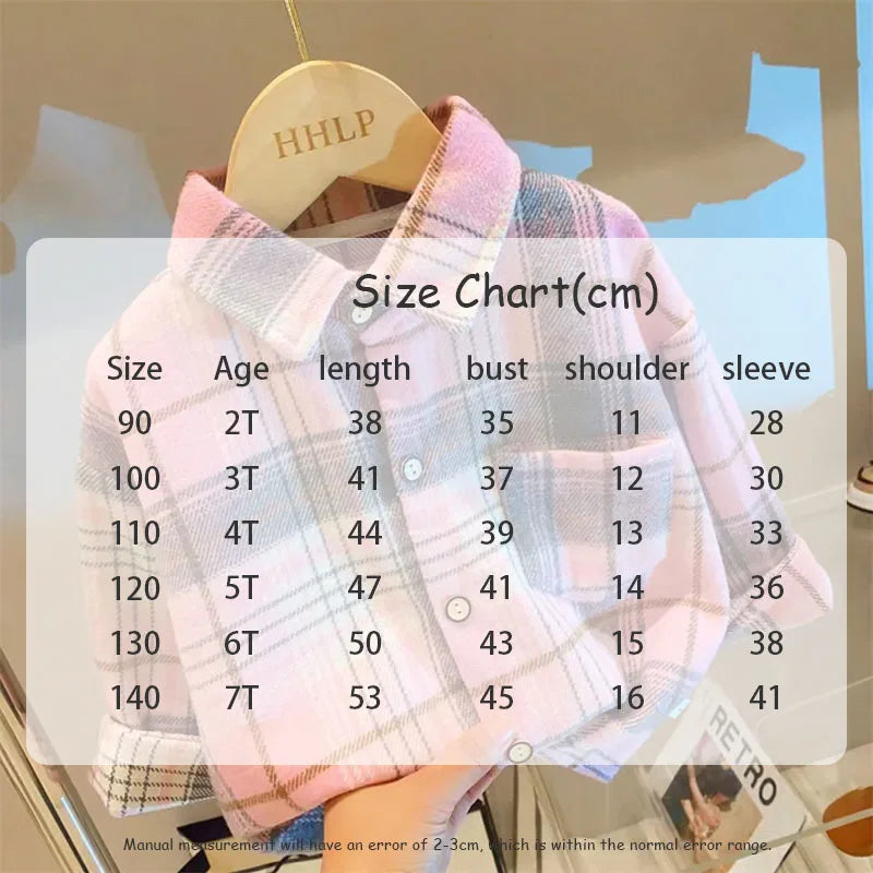 Autumn Children's clothes Girls Boys Casual Retro Lapel Shirt Long Sleeves Single-breasted Tops Blouses Plaid Shirts