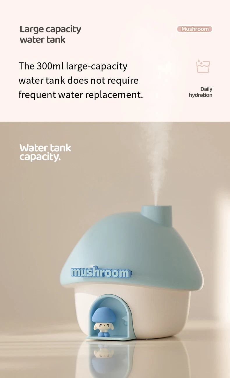 Cartoon Air Humidifier 300ml Mini Essential Oil Aroma Diffusers Colorful Lighting Cute Mushroom House Home Ultrasonic Humidifier