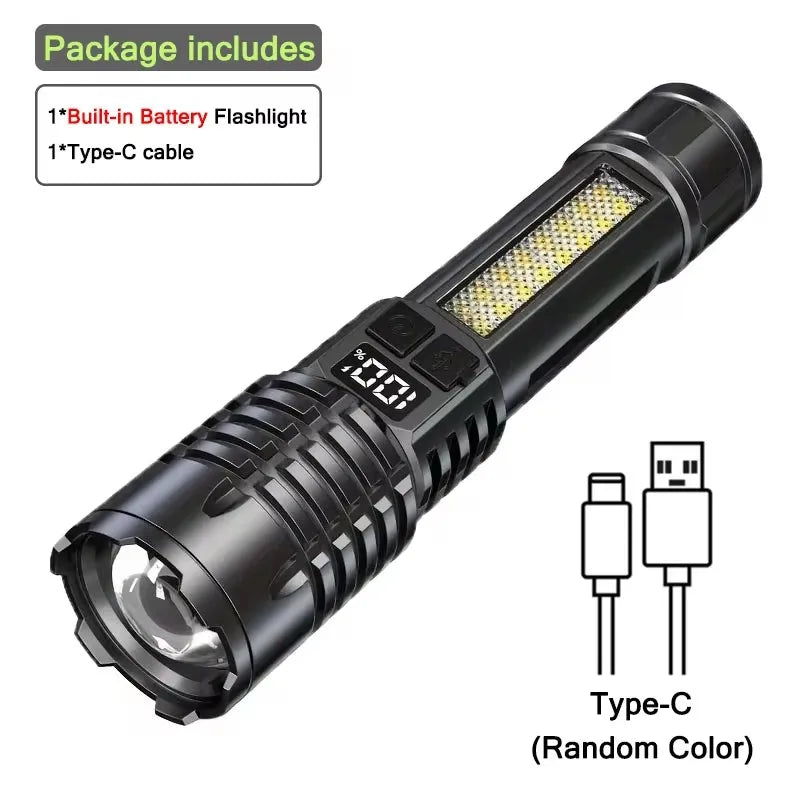 High Power Led Flashlights Very Strong Tactical Torch with Clip 6 Modes USB Rechargeable Camping Fishing Emergency Zoom Lantern