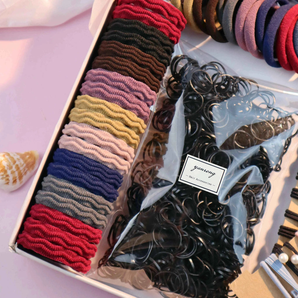 1085PCS Dark Hair Accessories for Woman Set Seamless Ponytail Holders Variety Hair Scrunchies HairBands Scrunchy Hair Ties