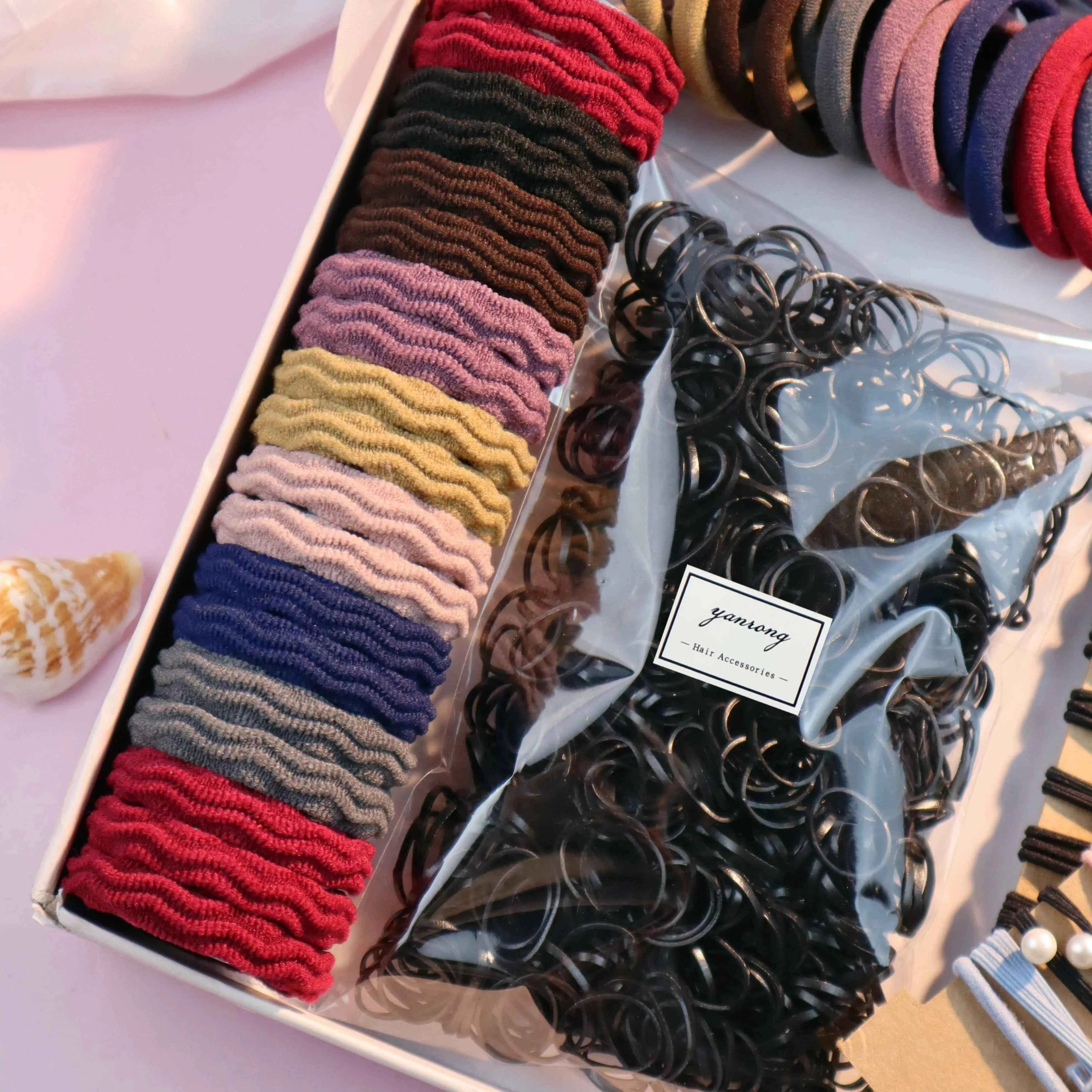 1085PCS Dark Hair Accessories for Woman Set Seamless Ponytail Holders Variety Hair Scrunchies HairBands Scrunchy Hair Ties