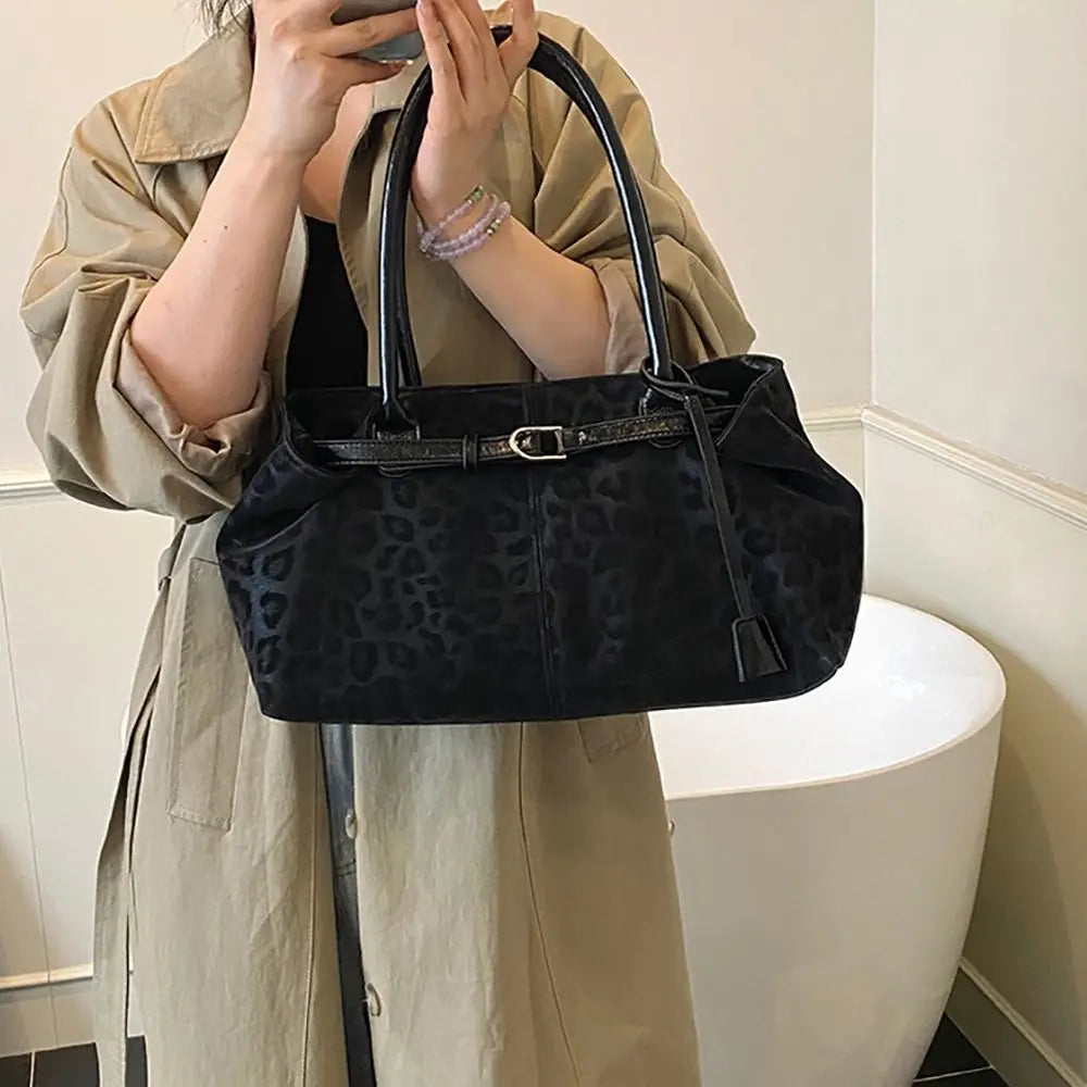 Trendy PU Leopard Print Tote Bag Large Capacity Casual Women's Shoulder Bag Versatile Underarm Bag Females Handbags Purses